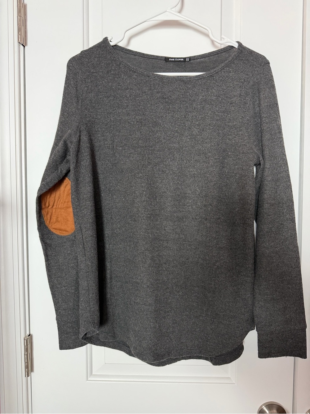 Pink Clover Black Sweater with Tan Faux Fur Trim
